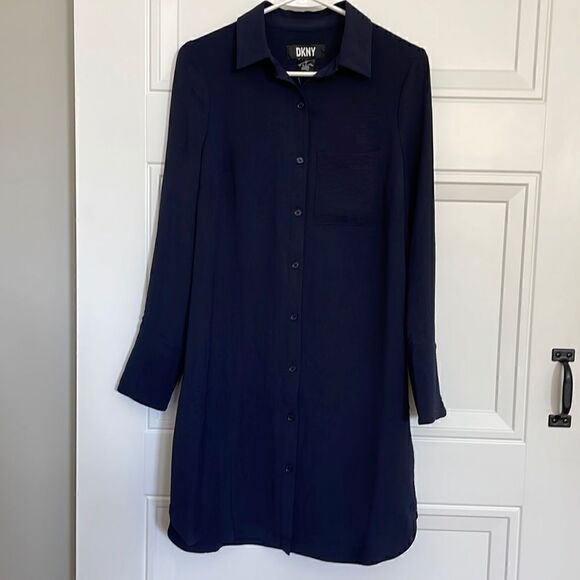 New DKNY Navy Button Down Shirt Dress - Picture 1 of 6